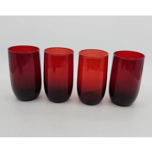 4 Vtg Anchor Hocking Royal Ruby Red Roly Poly Hand-Blown Tumbler Glasses - 8 oz - Picture 2 of 9